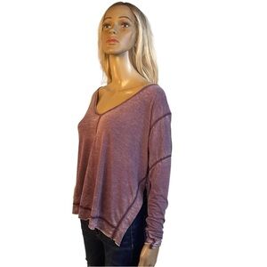 We The Free Heather/Distressed Look Purple Long Sleeve Lightweight Top
